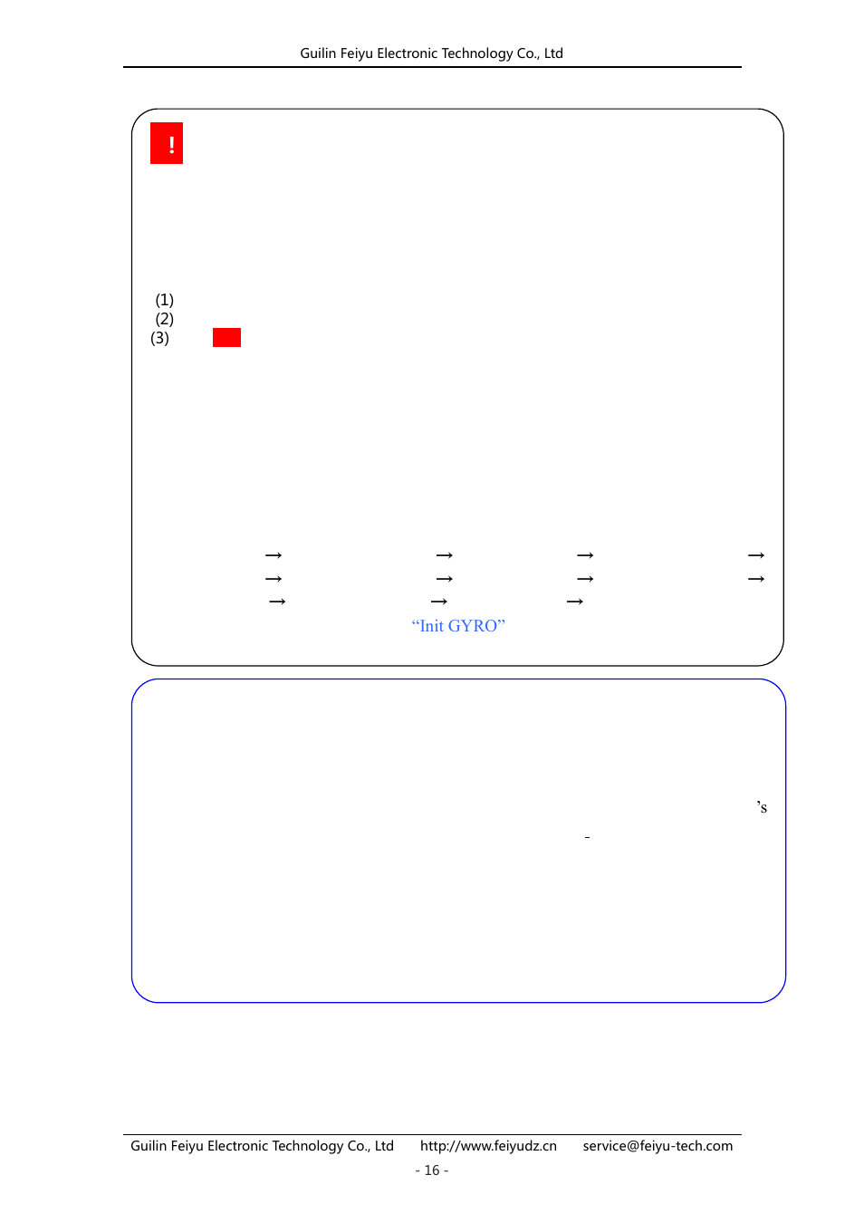 Gyroscope reset, Calibrate the compass | FeiYu Tech FY-41AP User Manual | Page 16 / 30