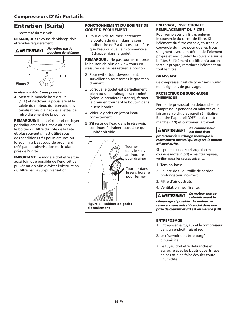 Entretien (suite), Compresseurs d’air portatifs | Campbell Hausfeld IN630800AV User Manual | Page 14 / 24