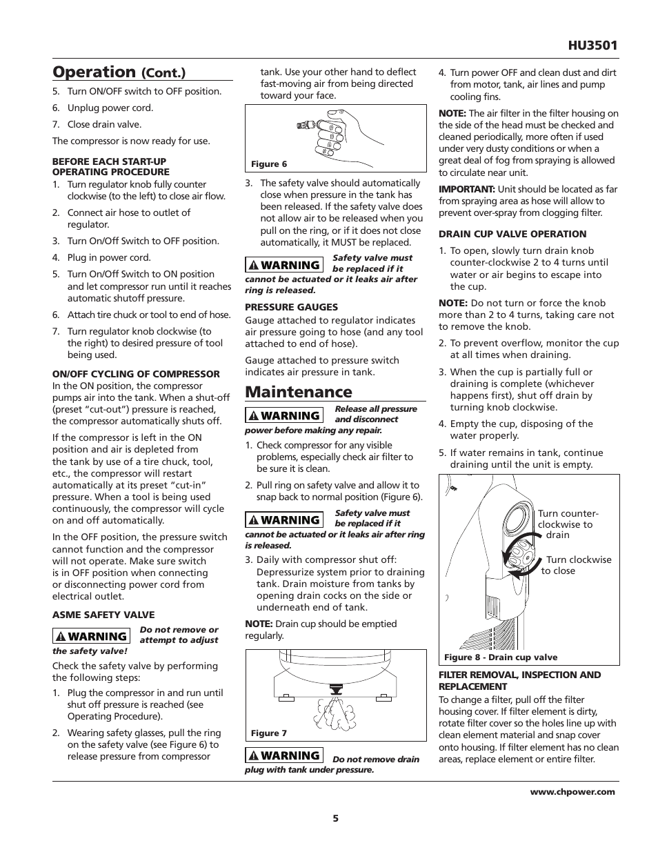 Maintenance, Operation, Hu3501 | Cont.) | Campbell Hausfeld IN630800AV User Manual | Page 5 / 24