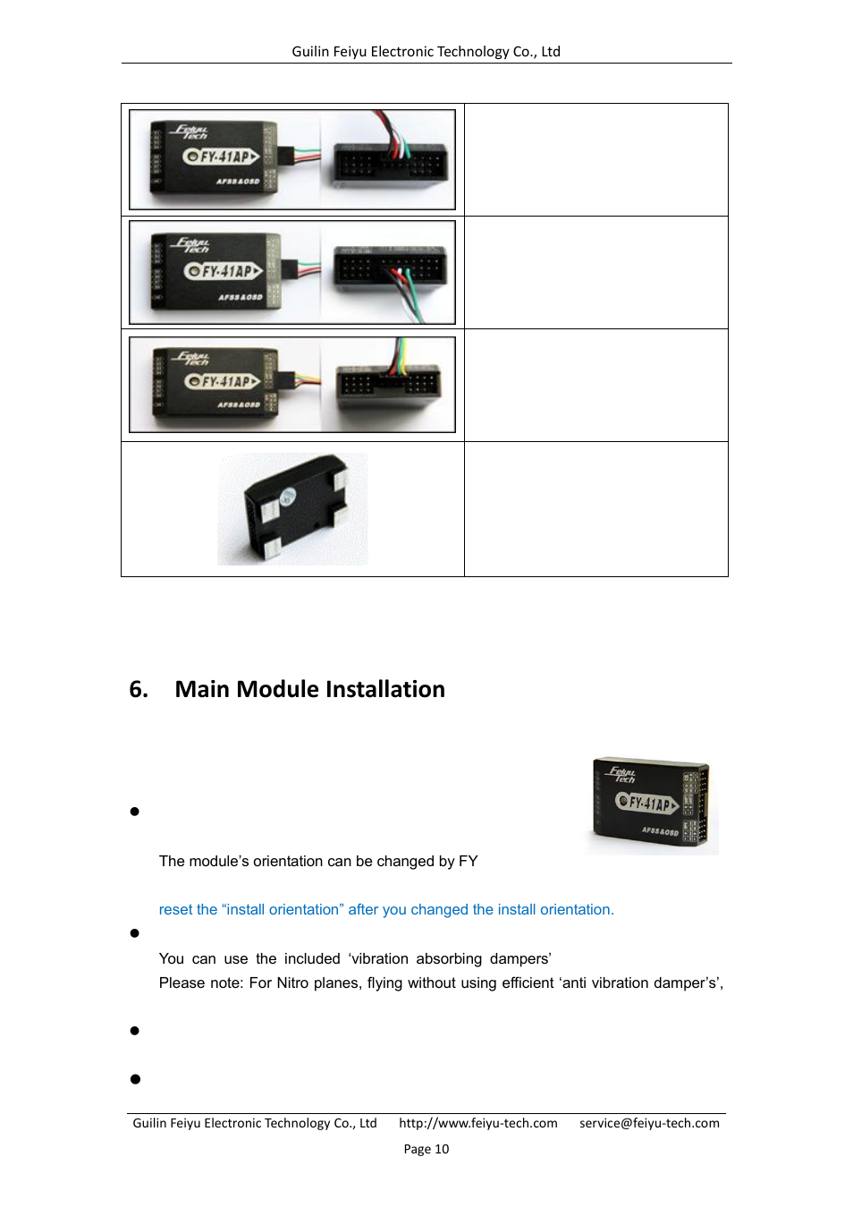 Main module installation, 1 fy-41ap module installation | FeiYu Tech FY-41AP User Manual | Page 12 / 28
