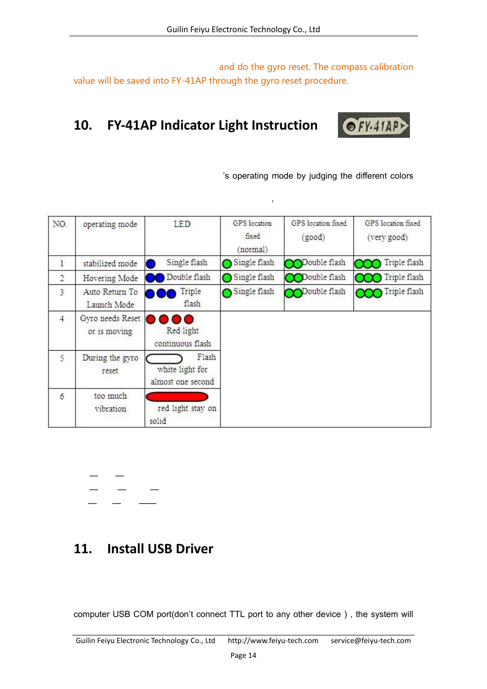 Fy-41ap indicator light instruction, Install usb driver | FeiYu Tech FY-41AP User Manual | Page 16 / 28