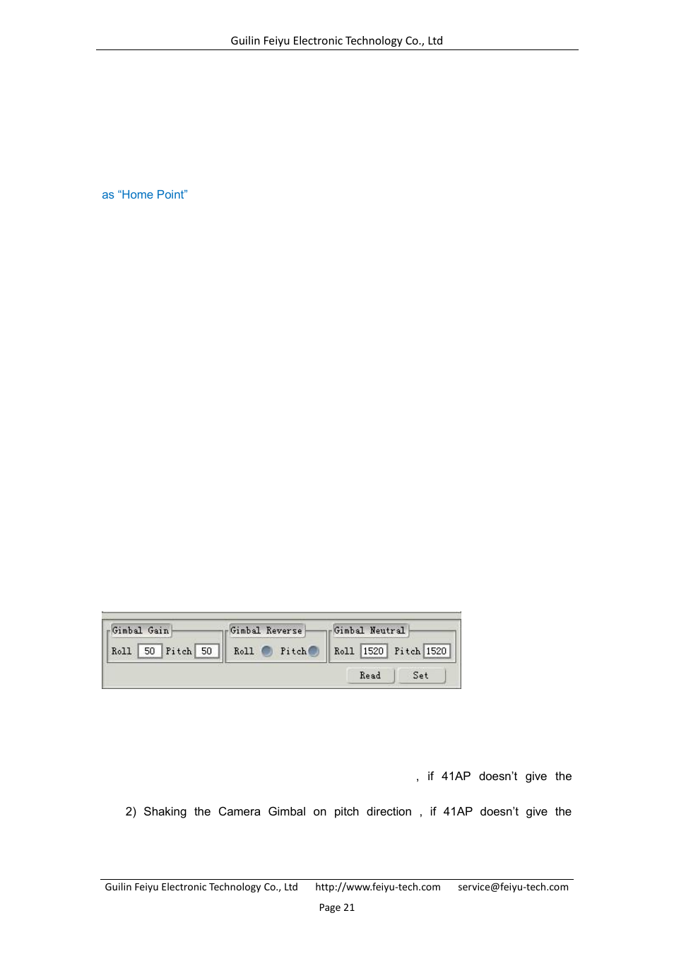 10 auto return to launch mode(rth) test, 11 the altitude control of hovering mode, 12 camera gimbal stabilization adjust instructions | FeiYu Tech FY-41AP User Manual | Page 23 / 28