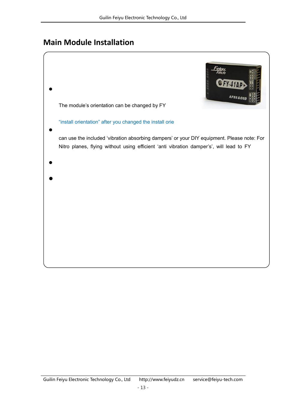 Main module installation | FeiYu Tech FY-41AP User Manual | Page 13 / 31