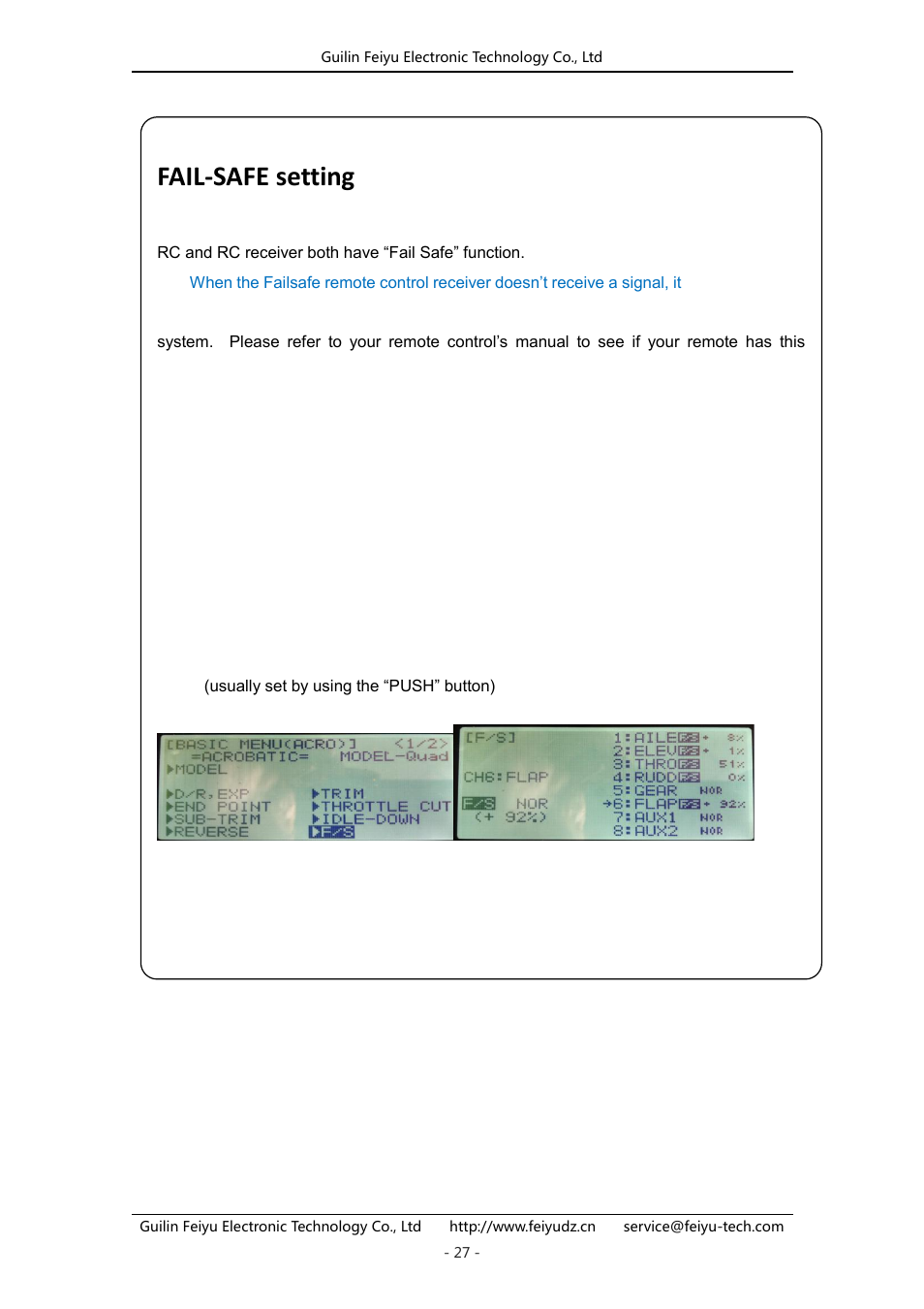 Fail-safe setting | FeiYu Tech FY-41AP User Manual | Page 27 / 31