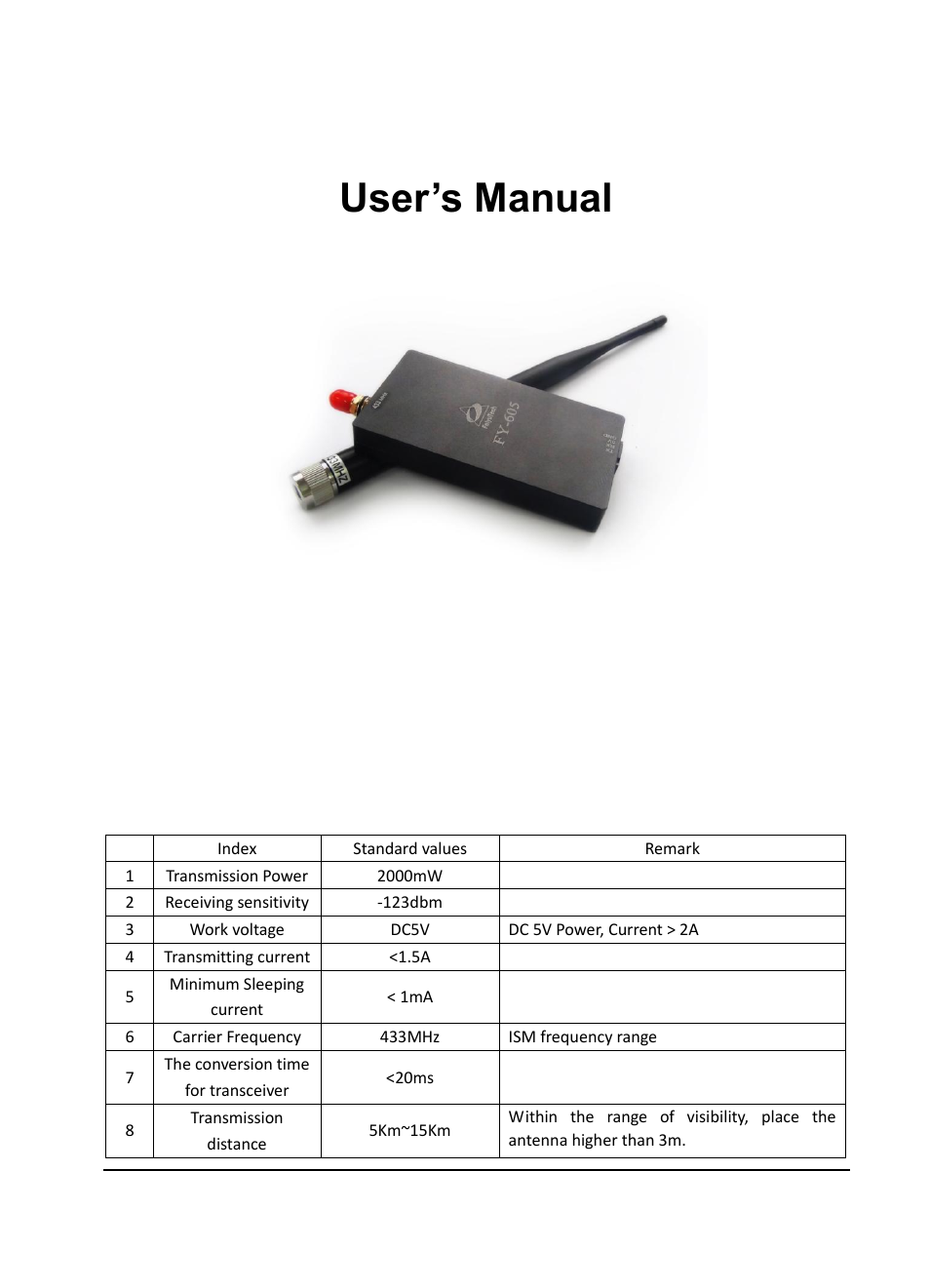 FeiYu Tech FY-605 Data Radio User Manual | 6 pages