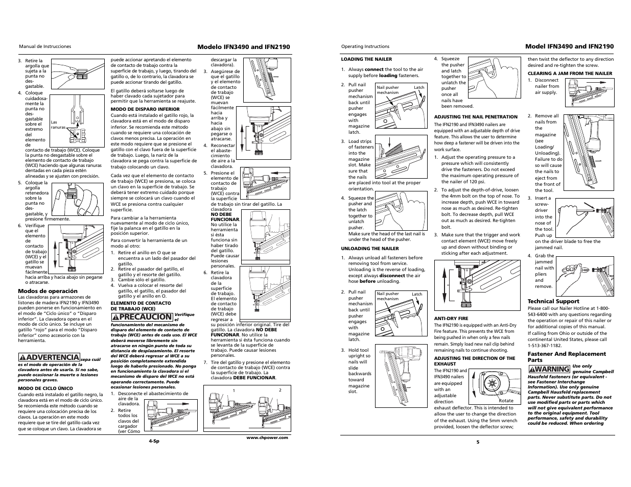 Precaucion, Warning, Advertencia | Campbell Hausfeld IFN2190 User Manual | Page 5 / 12