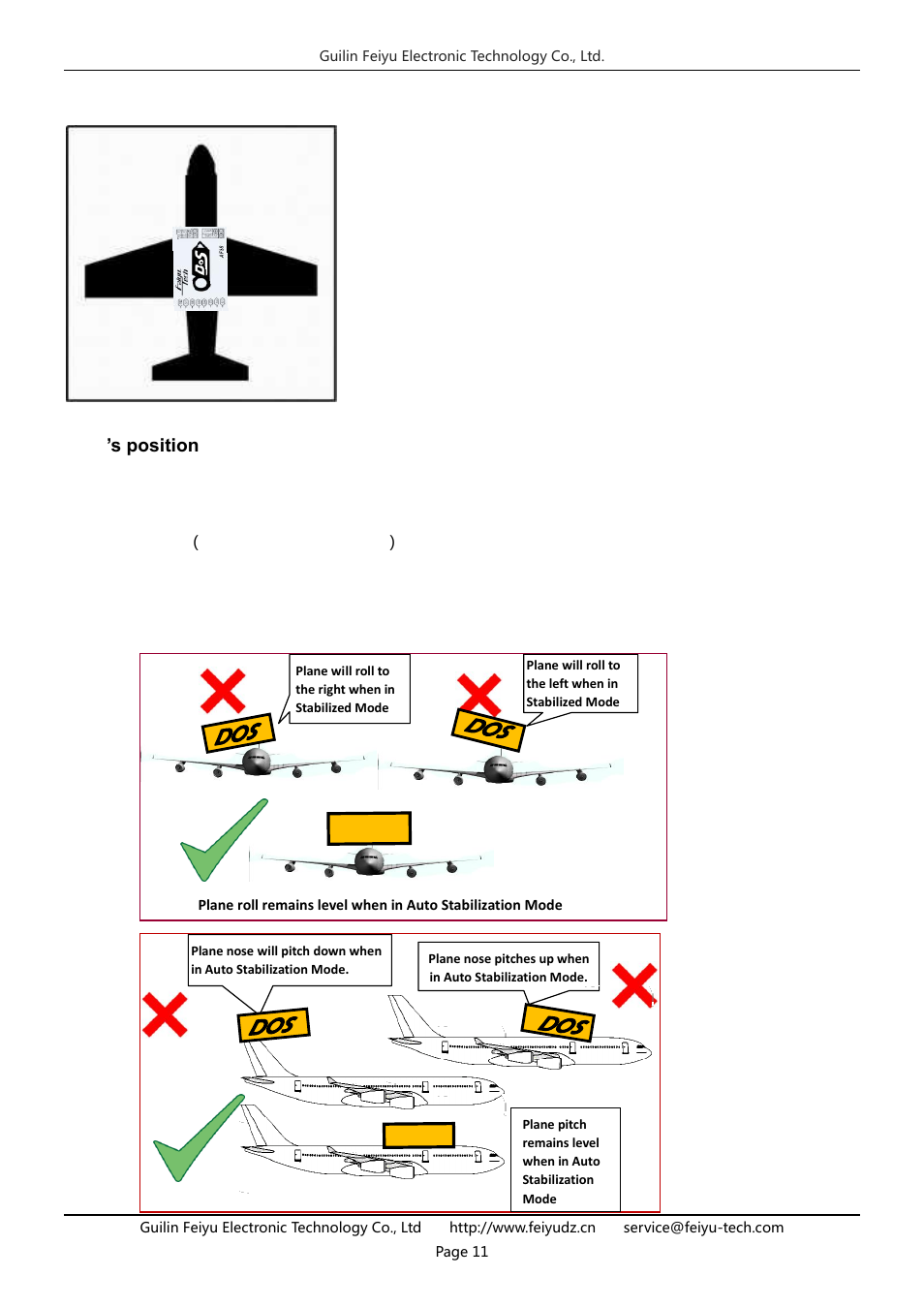 Default installation orientation, Dos ’s position | FeiYu Tech FY-DOS User Manual | Page 11 / 21