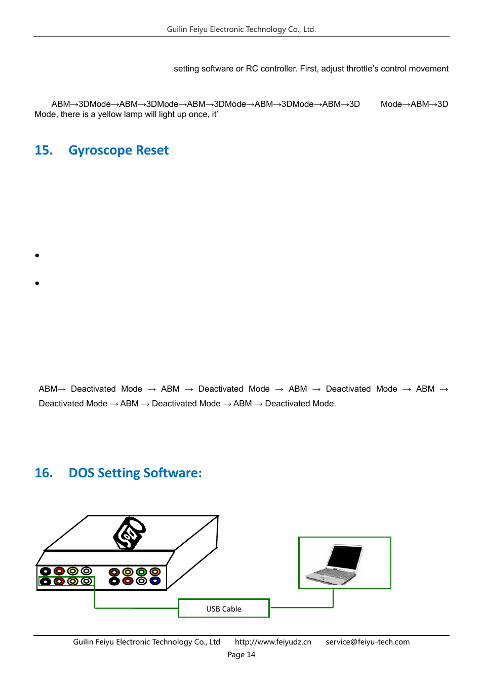 Gyroscope reset, Dos setting software | FeiYu Tech FY-DOS User Manual | Page 14 / 21