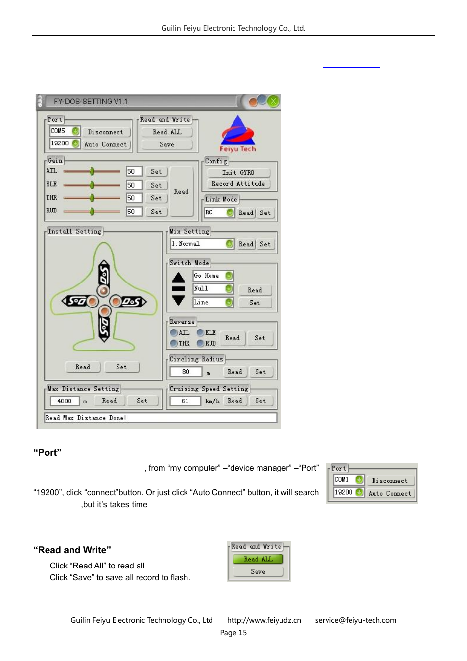 Port” connection columns, Read and write”window | FeiYu Tech FY-DOS User Manual | Page 15 / 21