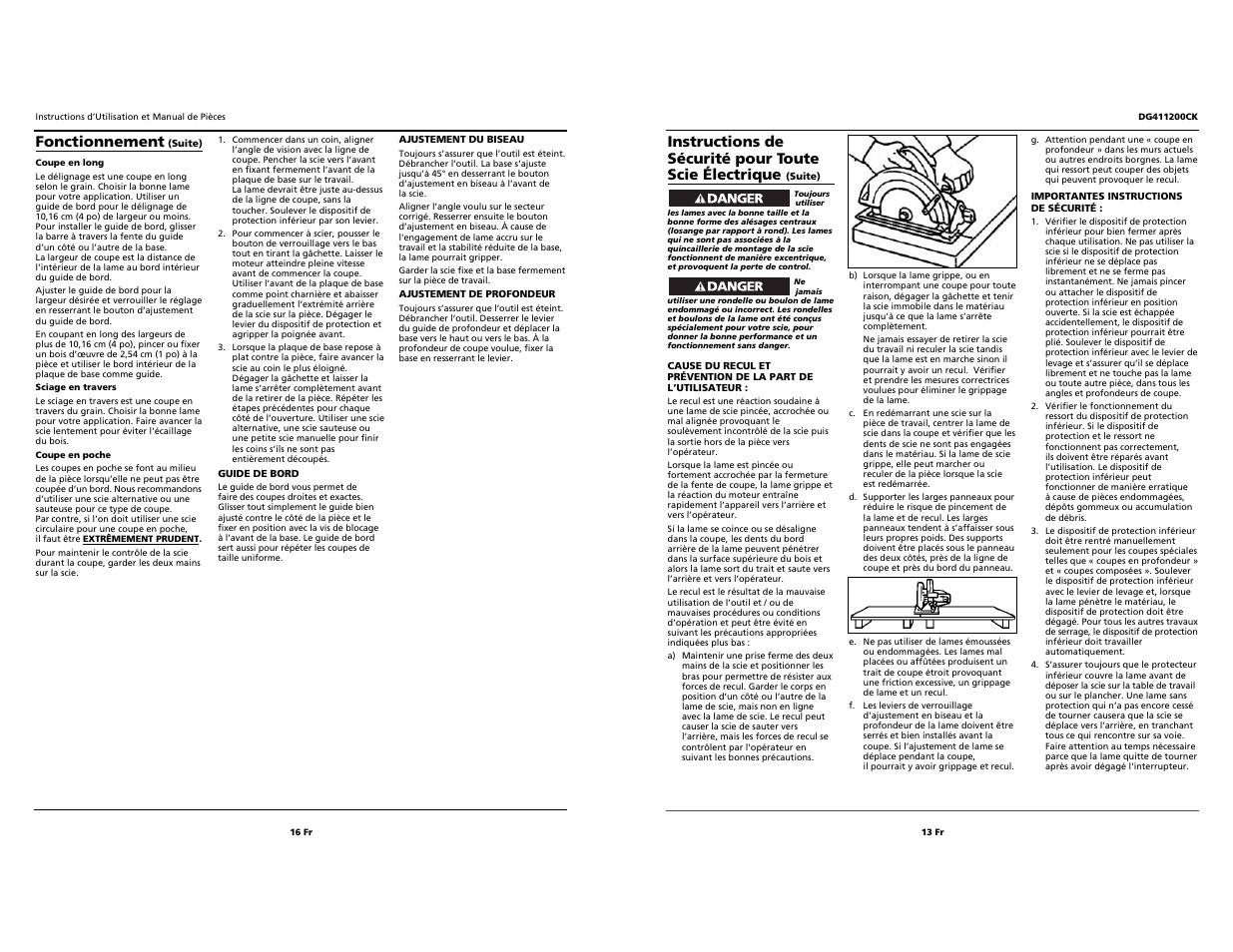 Fonctionnement | Campbell Hausfeld S 7-1/4" DG411200CK User Manual | Page 13 / 14