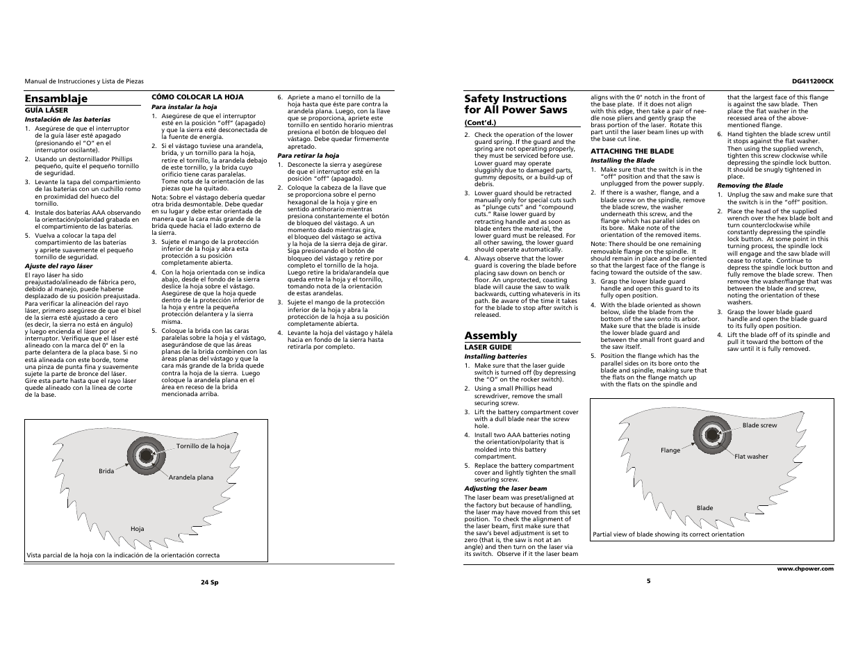 Ensamblaje, Safety instructions for all power saws, Assembly | Campbell Hausfeld S 7-1/4" DG411200CK User Manual | Page 5 / 14
