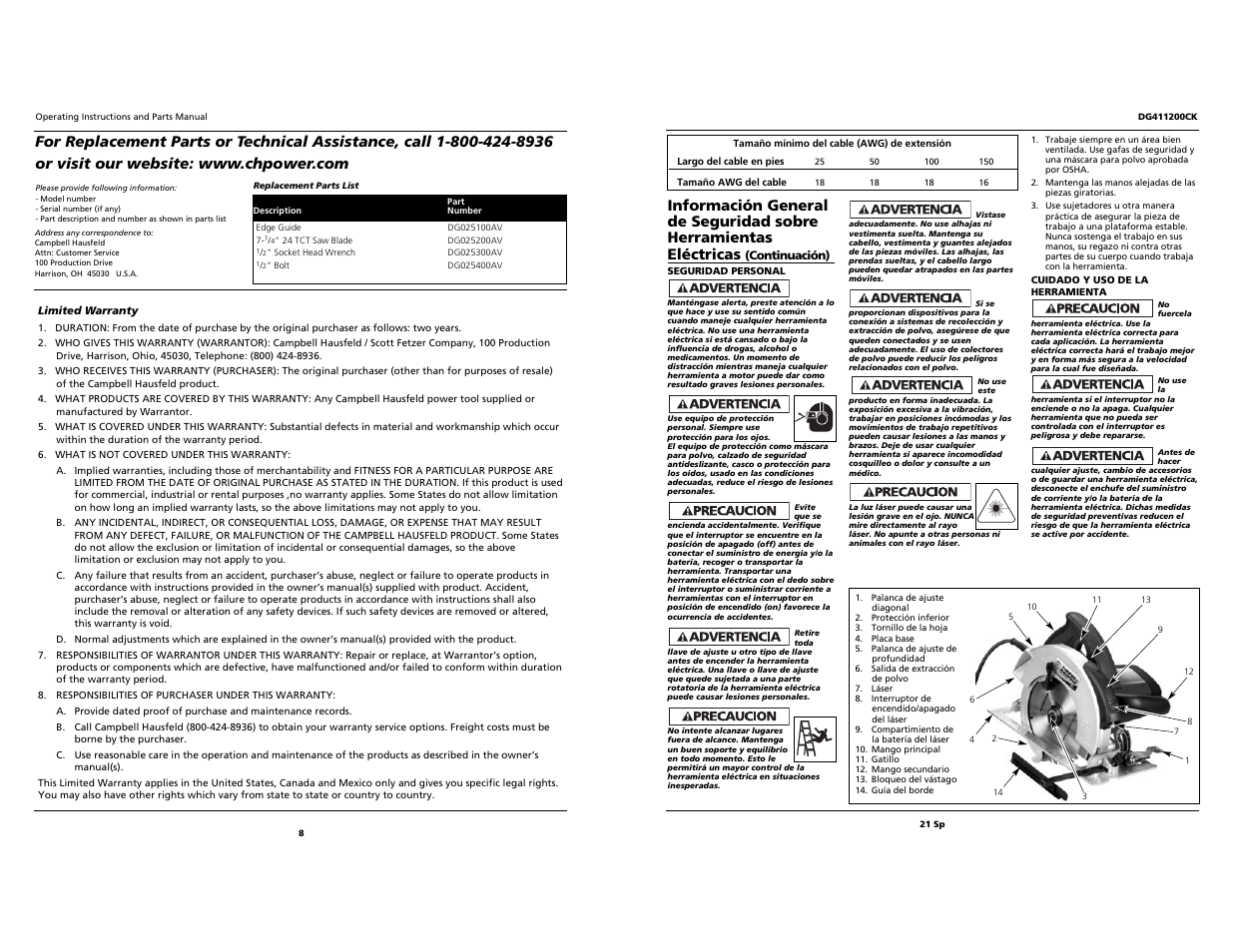 Campbell Hausfeld S 7-1/4" DG411200CK User Manual | Page 8 / 14