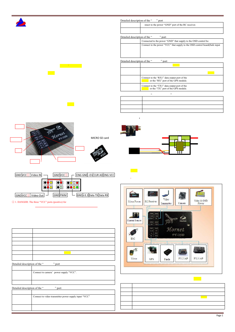 FeiYu Tech Hornet-OSD User Manual | 2 pages