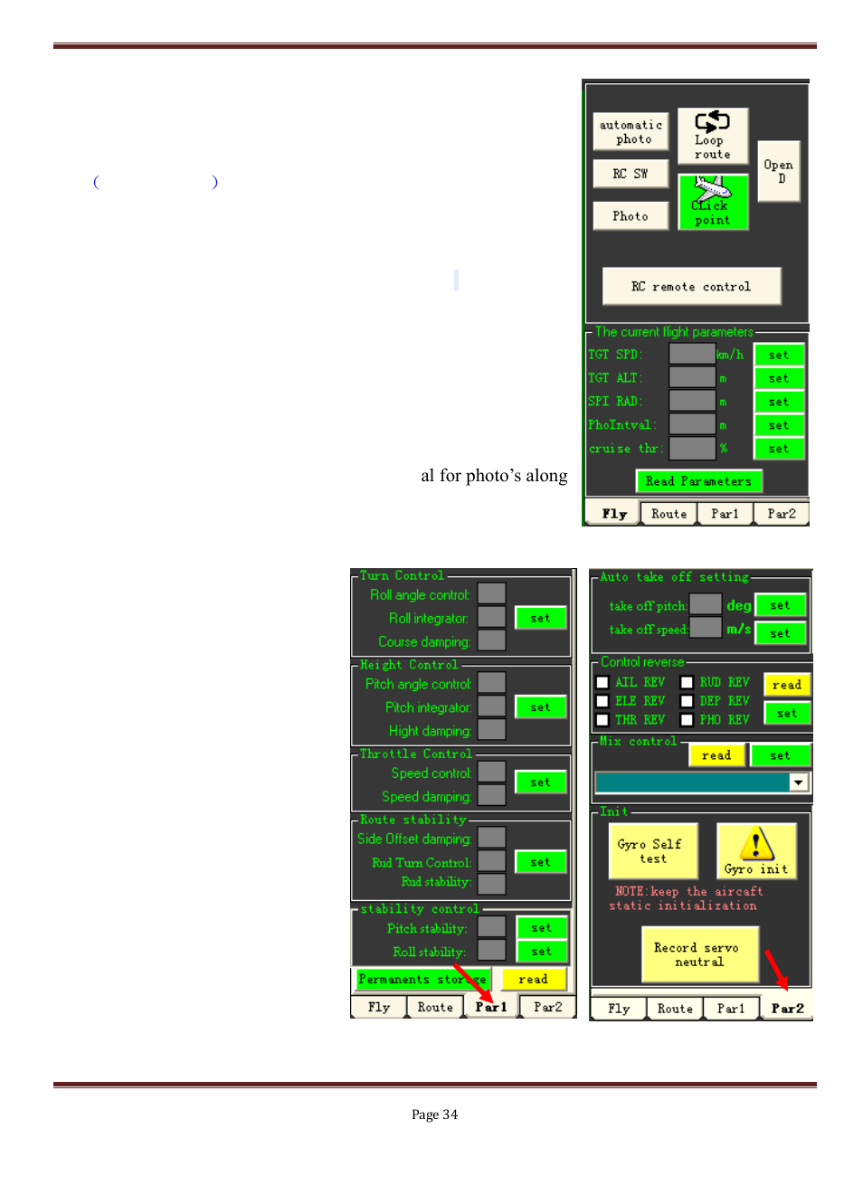 Top right button function, Flight parameter setting, Parameter setting 1 and 2 | FeiYu Tech FY-3ZT User Manual | Page 35 / 57