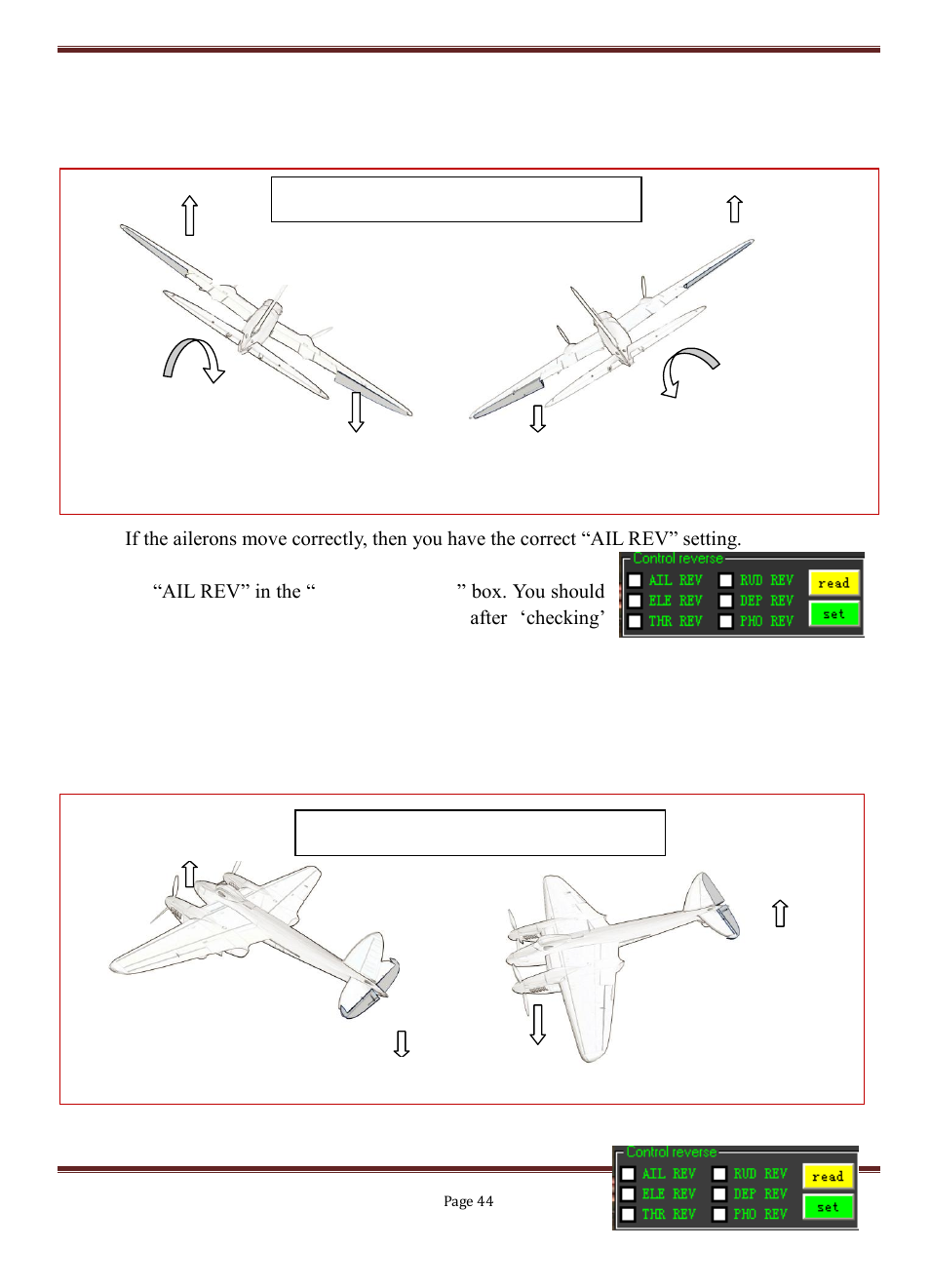 Aileron check, Elevator check | FeiYu Tech FY-3ZT User Manual | Page 45 / 57