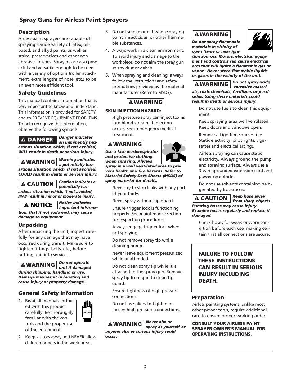 Spray guns for airless paint sprayers, Notice | Campbell Hausfeld S100 User Manual | Page 2 / 12
