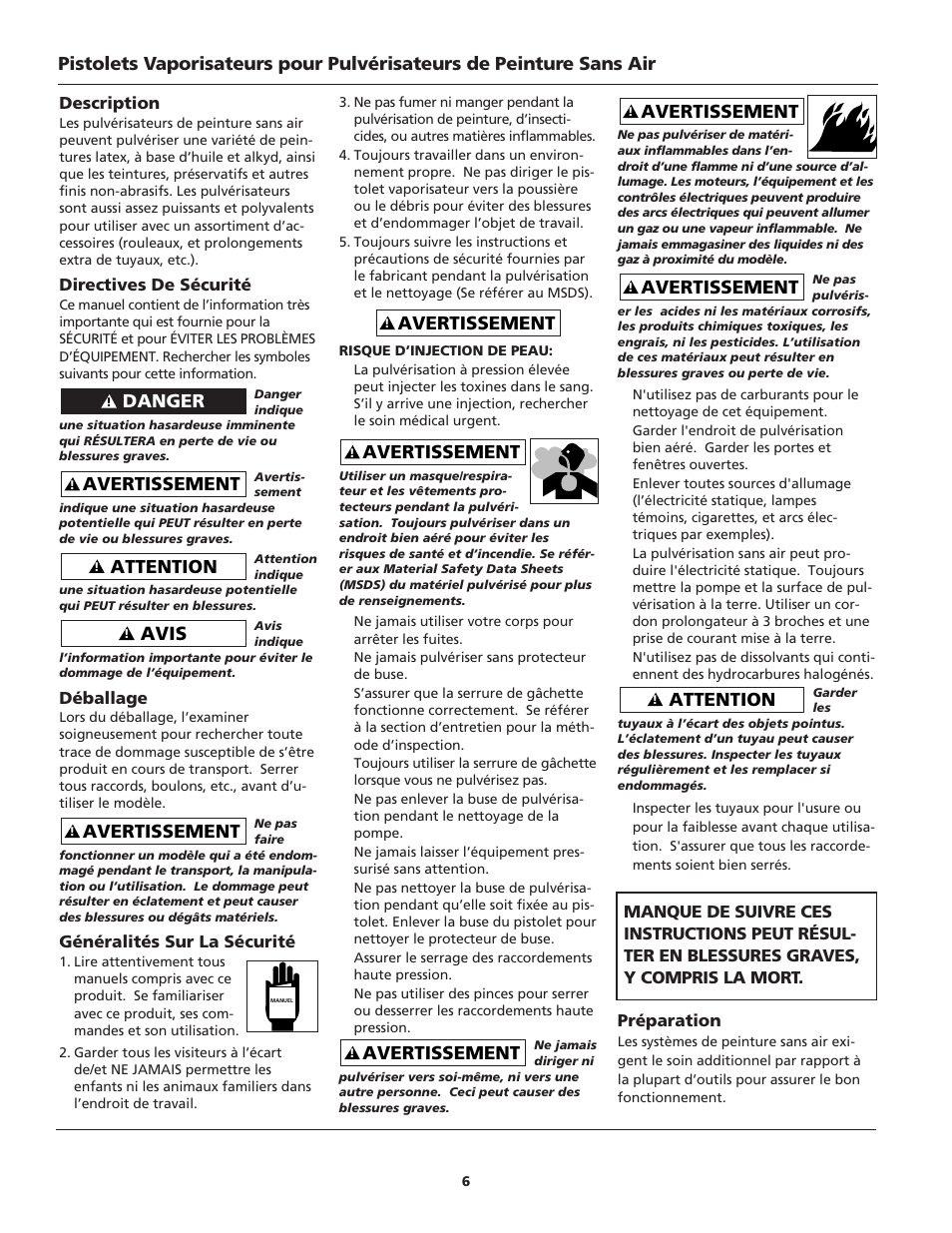 Avertissement, Avis, Attention | Danger | Campbell Hausfeld S100 User Manual | Page 6 / 12