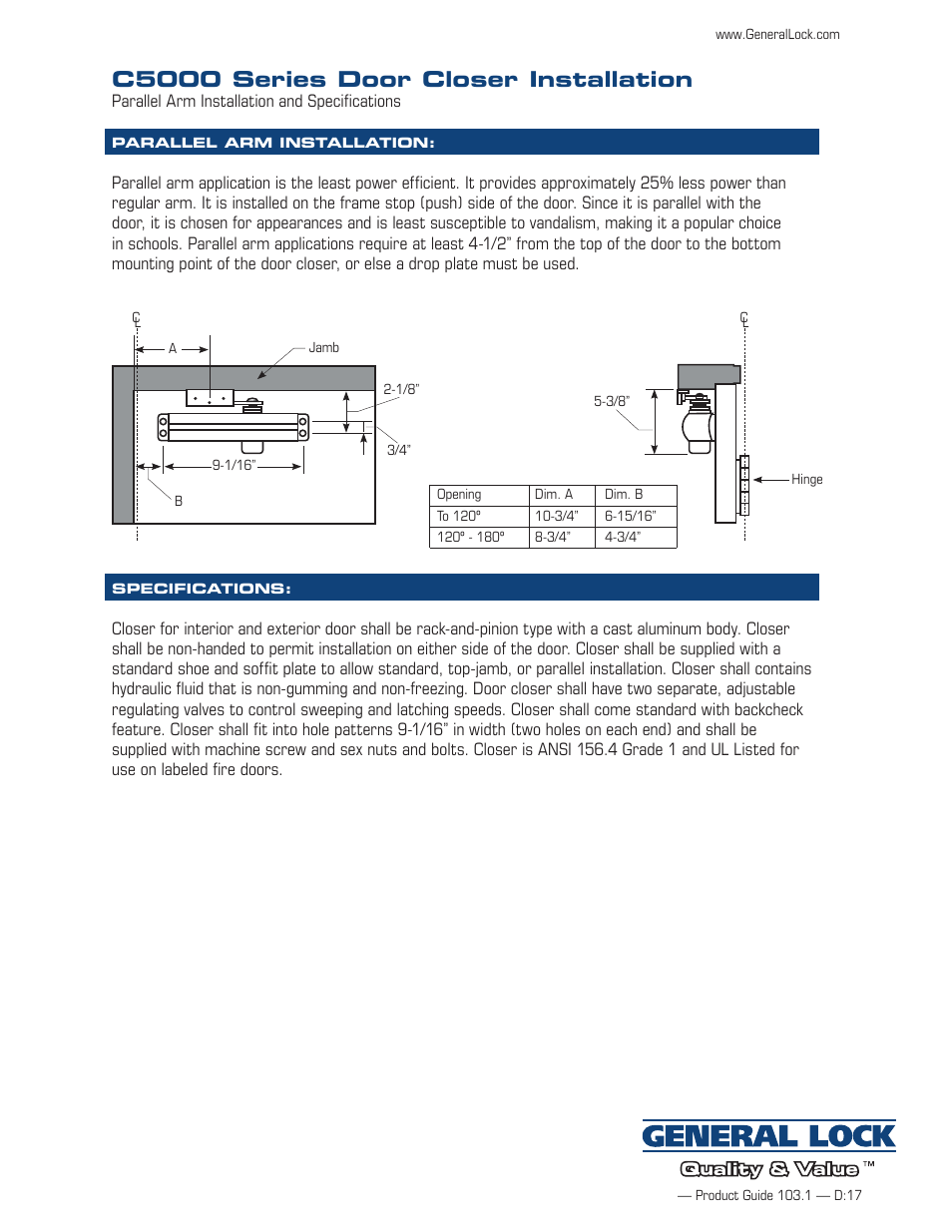 C5000 series door closer installation | General Lock C5000 User Manual | Page 2 / 3