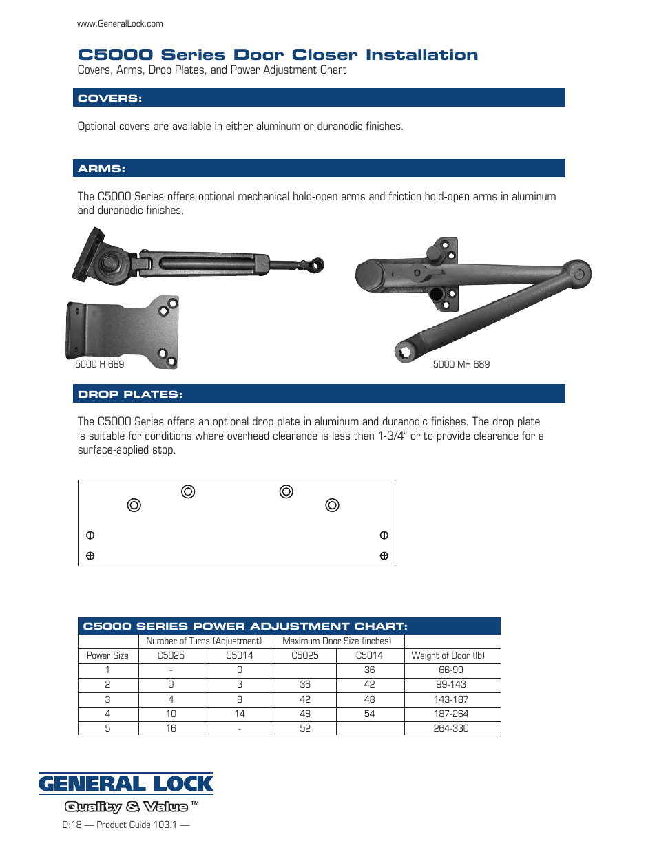 C5000 series door closer installation | General Lock C5000 User Manual | Page 3 / 3
