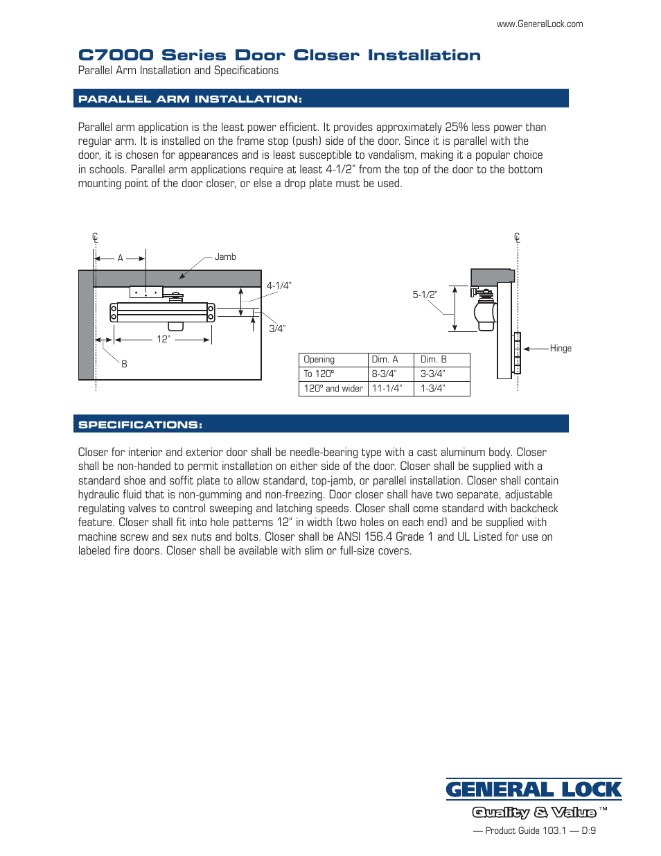 C7000 series door closer installation | General Lock C7000 User Manual | Page 2 / 3