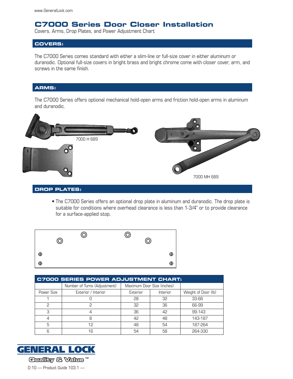 C7000 series door closer installation | General Lock C7000 User Manual | Page 3 / 3
