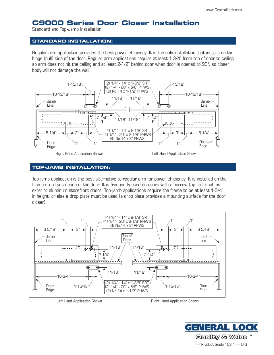 C9000 series door closer installation | General Lock C9000 User Manual | Page 2 / 3