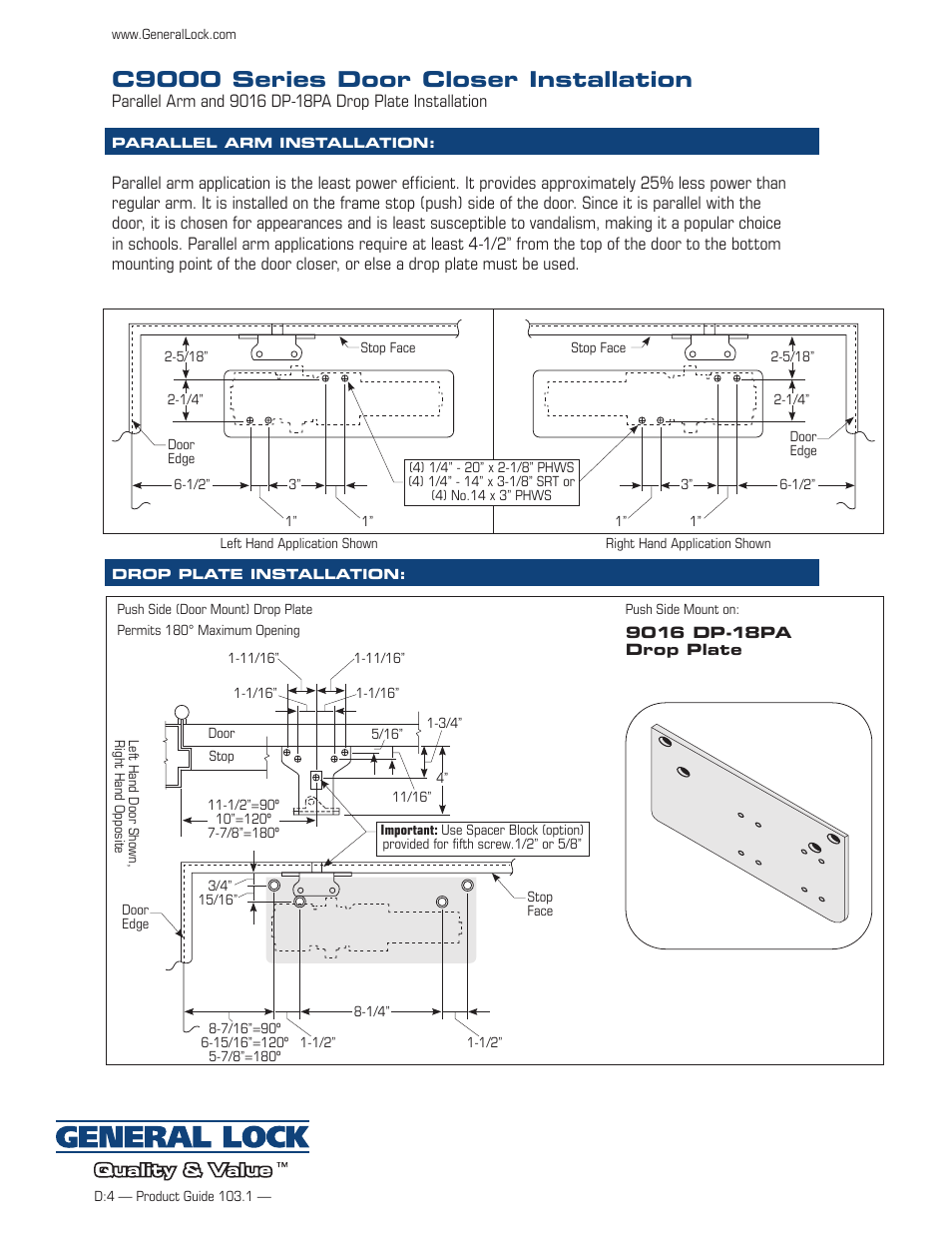 C9000 series door closer installation | General Lock C9000 User Manual | Page 3 / 3