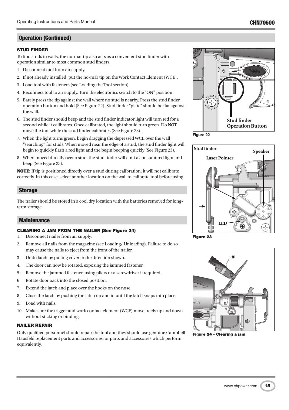 Storage, Maintenance | Campbell Hausfeld CHN70500 User Manual | Page 15 / 60