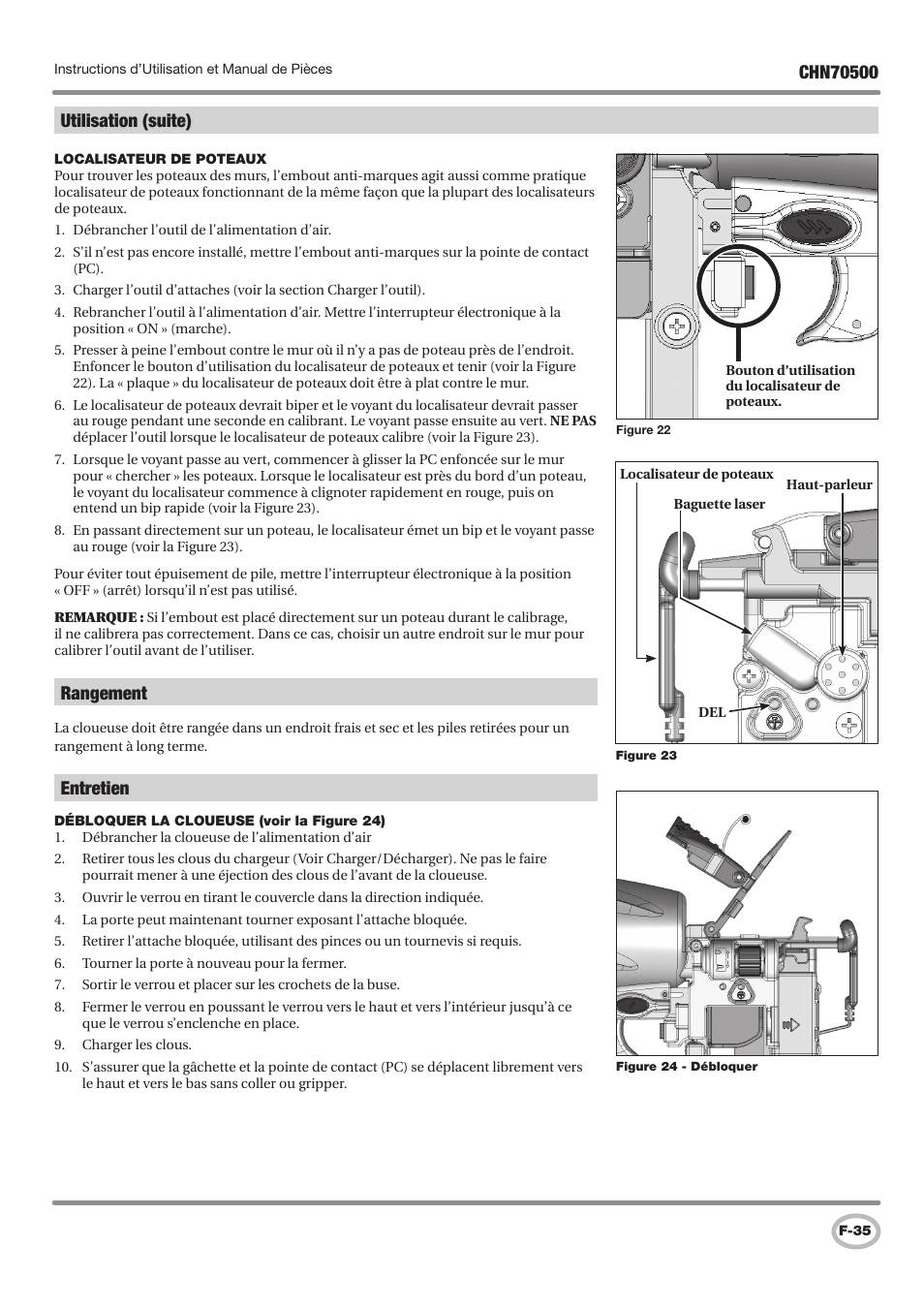 Rangement, Entretien, Utilisation (suite) | Campbell Hausfeld CHN70500 User Manual | Page 35 / 60