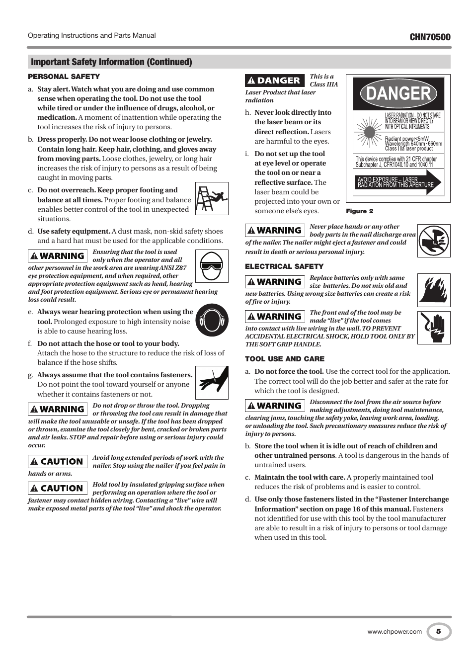Important safety information (continued) | Campbell Hausfeld CHN70500 User Manual | Page 5 / 60