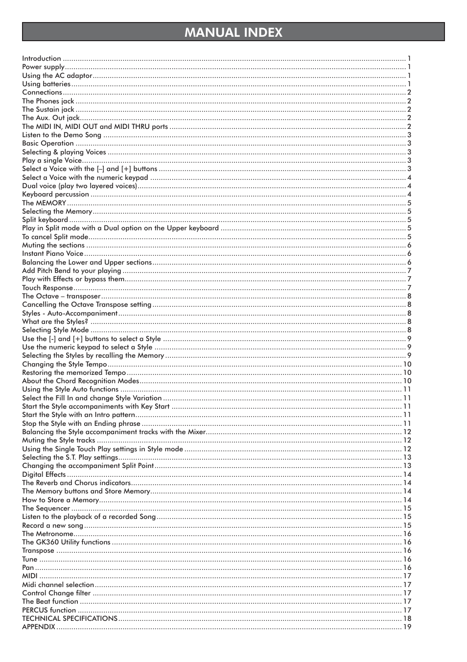 Manual index | Generalmusic gk360 User Manual | Page 3 / 28