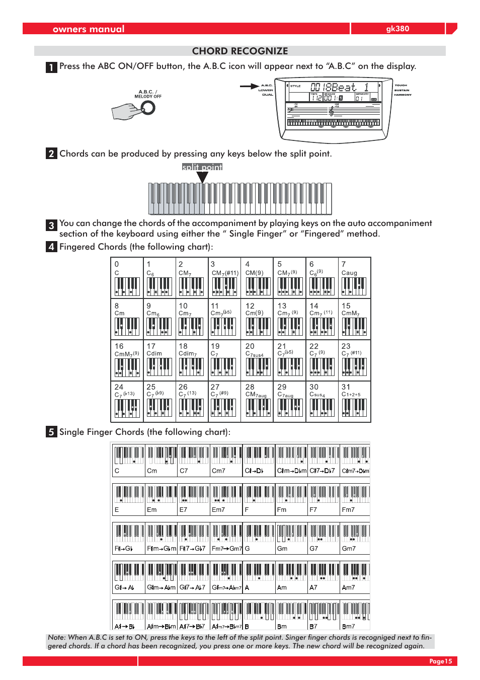 Owners manual, Chord recognize | Generalmusic gk380 User Manual | Page 19 / 44