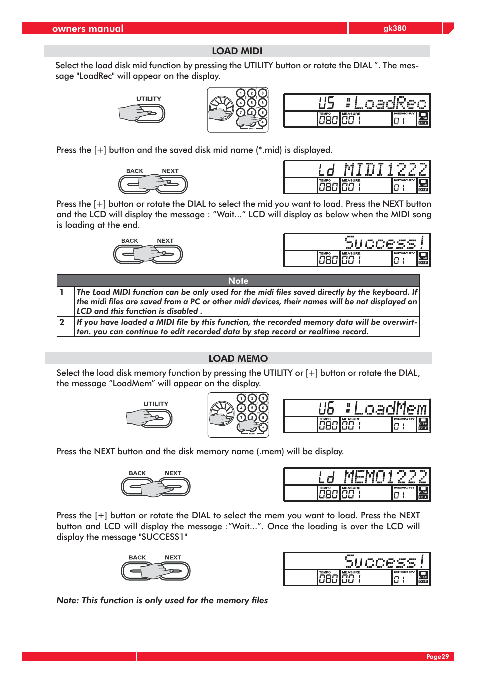 Owners manual, Load midi | Generalmusic gk380 User Manual | Page 33 / 44