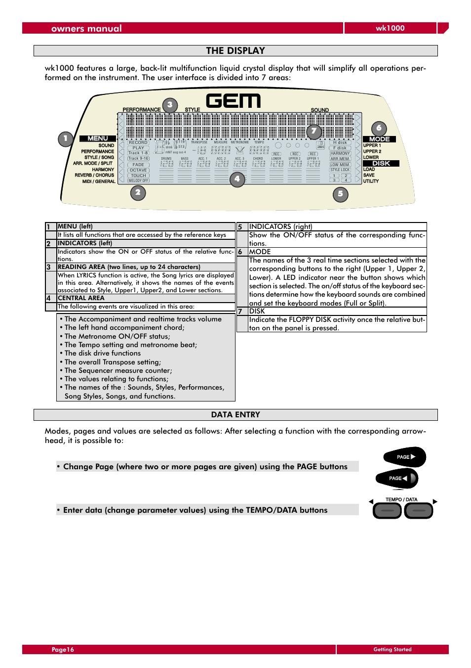 The display, Owners manual, Wk1000 | Generalmusic wk1000 User Manual | Page 22 / 72