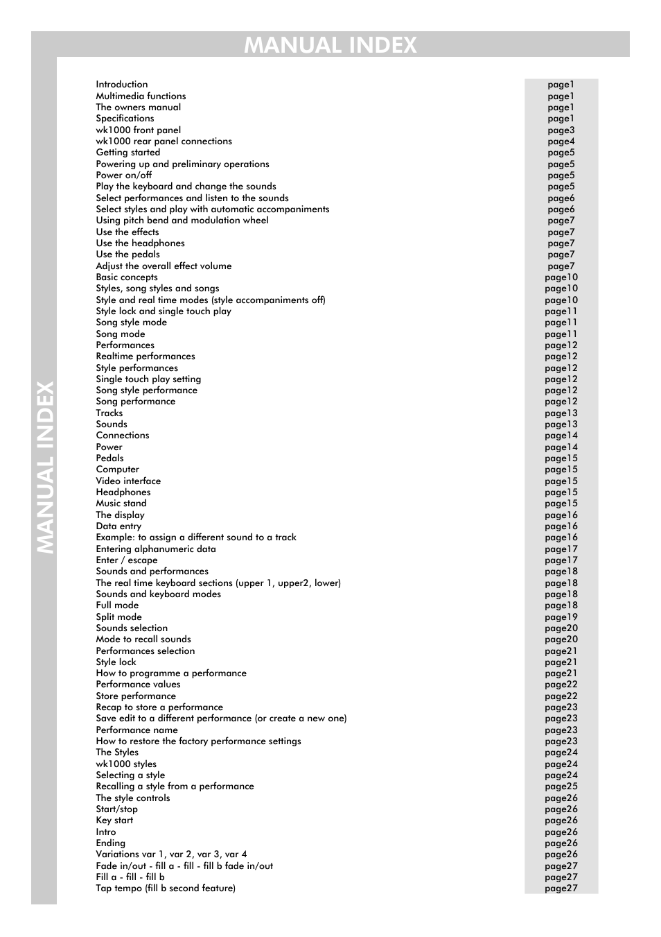Manual index manu al index | Generalmusic wk1000 User Manual | Page 3 / 72