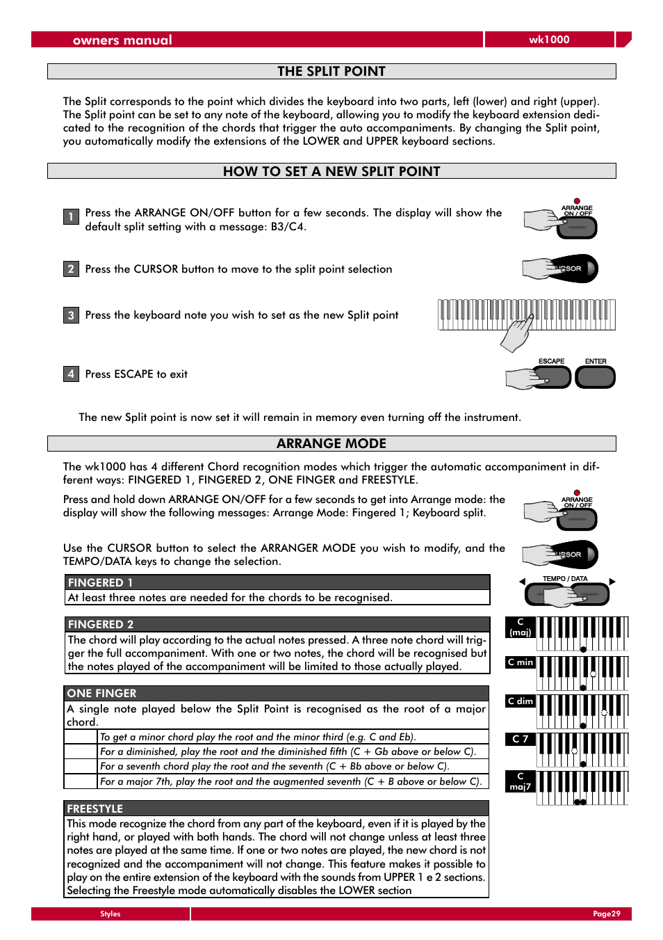 The split point, How to set a new split point, Arrange mode | Owners manual | Generalmusic wk1000 User Manual | Page 35 / 72