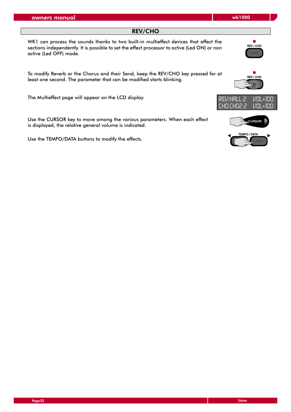 Rev/cho, Owners manual | Generalmusic wk1000 User Manual | Page 38 / 72