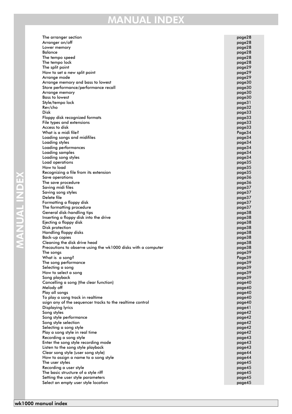 Manu al index manual index | Generalmusic wk1000 User Manual | Page 4 / 72