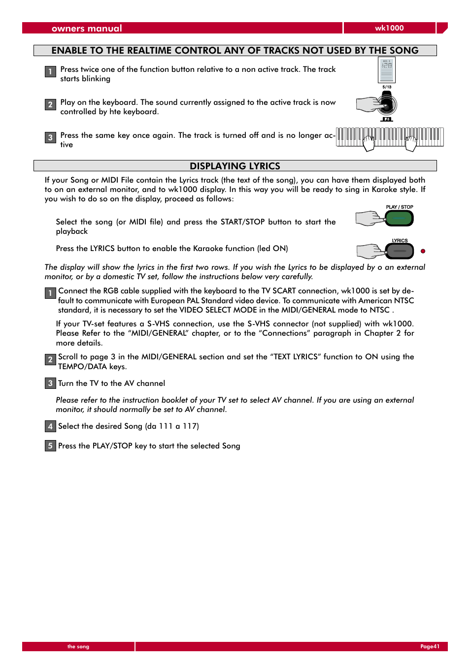 Owners manual, Displaying lyrics | Generalmusic wk1000 User Manual | Page 47 / 72