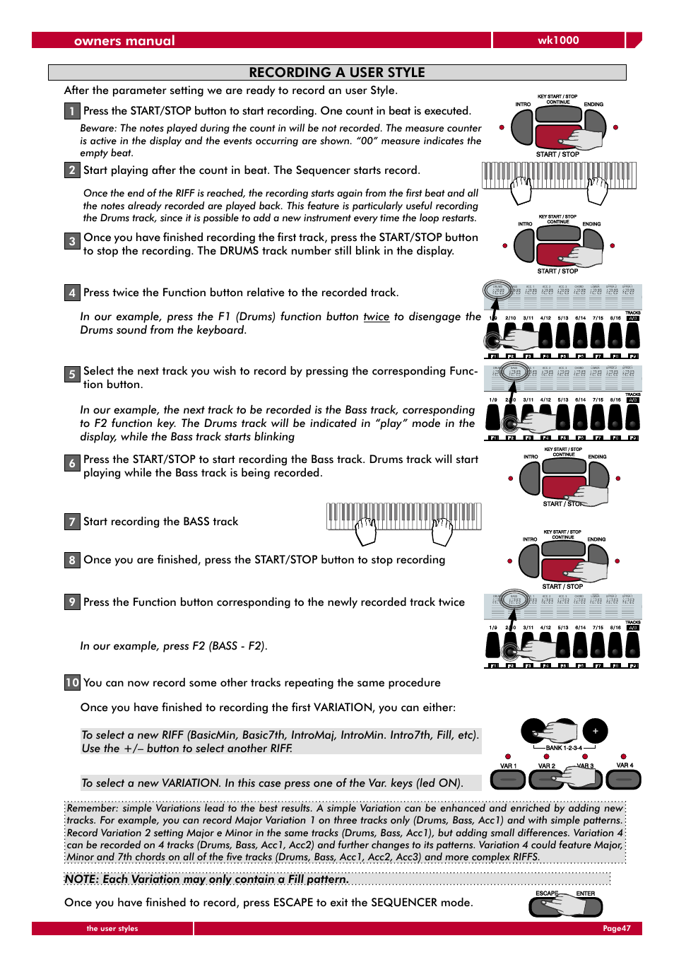 Owners manual, Recording a user style, Wk1000 | Generalmusic wk1000 User Manual | Page 53 / 72