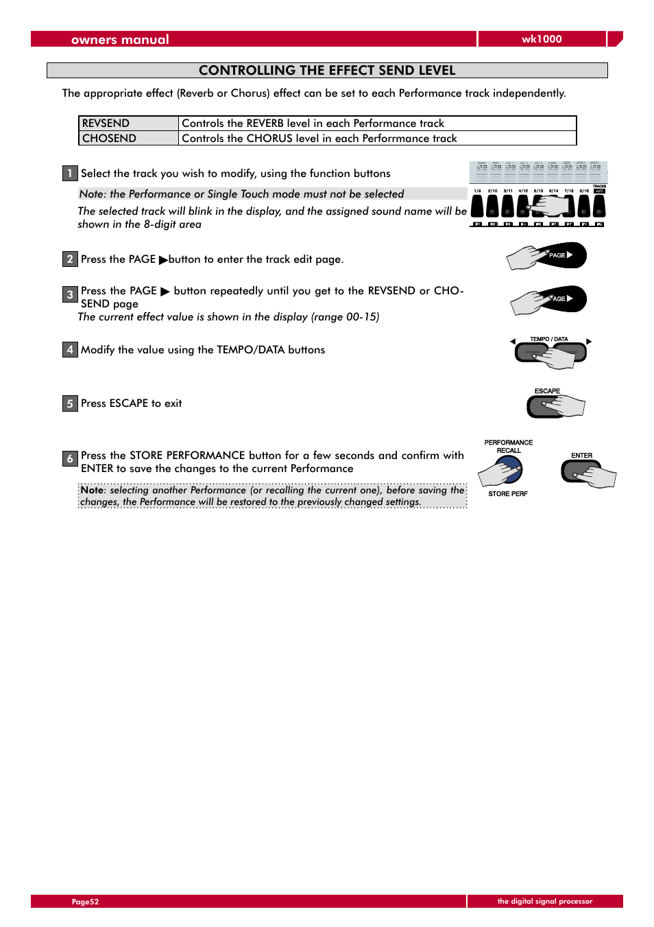 Owners manual, Controlling the effect send level | Generalmusic wk1000 User Manual | Page 58 / 72