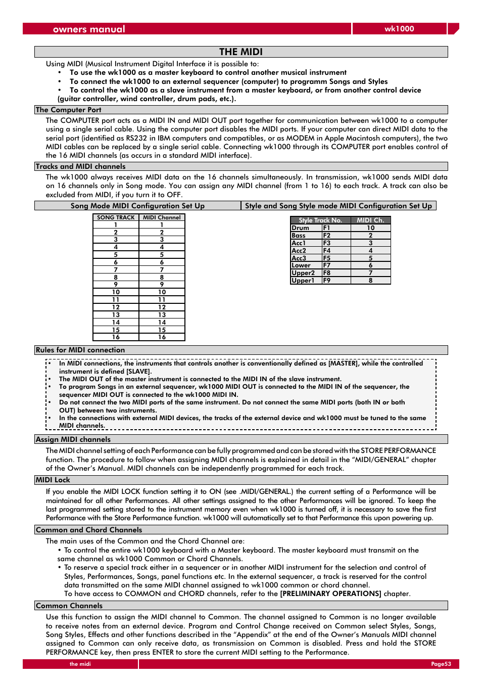Owners manual, The midi | Generalmusic wk1000 User Manual | Page 59 / 72