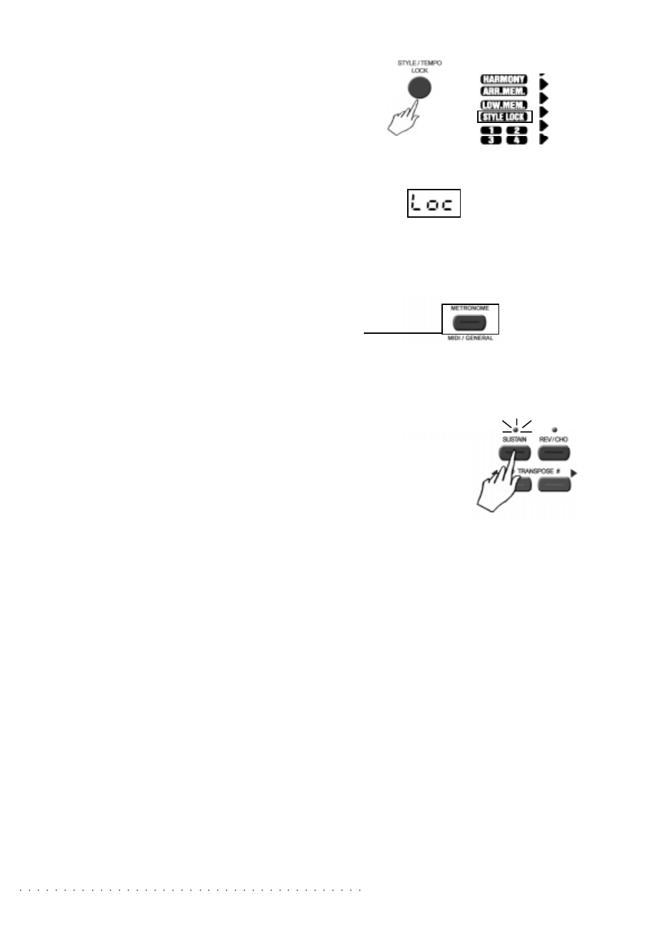 42 owner’s manual, Sustain, Harmony | Style / tempo lock | Generalmusic wk1or User Manual | Page 49 / 93