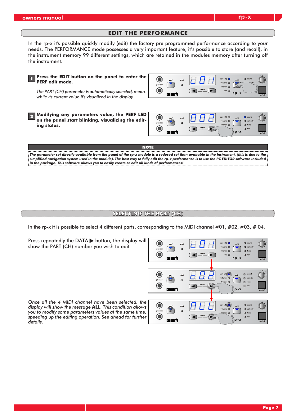 Rp-x, Edit the performance, Owners manual | Generalmusic RP-X User Manual | Page 11 / 24