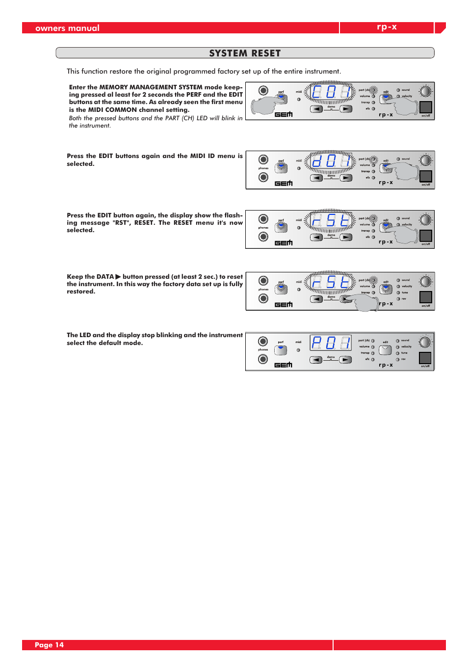 Rp-x, System reset | Generalmusic RP-X User Manual | Page 18 / 24