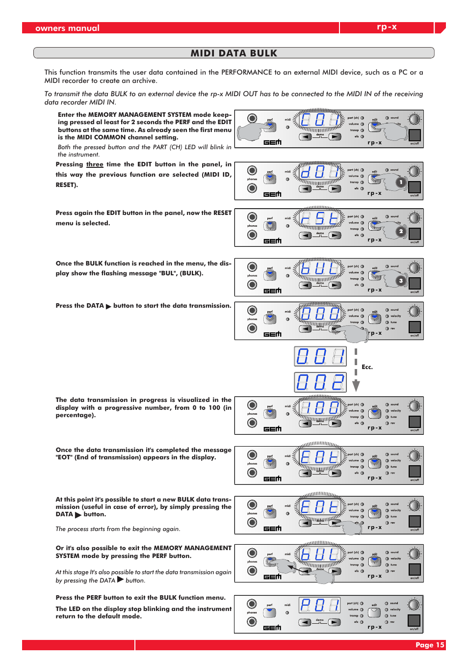 Rp-x, Midi data bulk, Owners manual | Generalmusic RP-X User Manual | Page 19 / 24