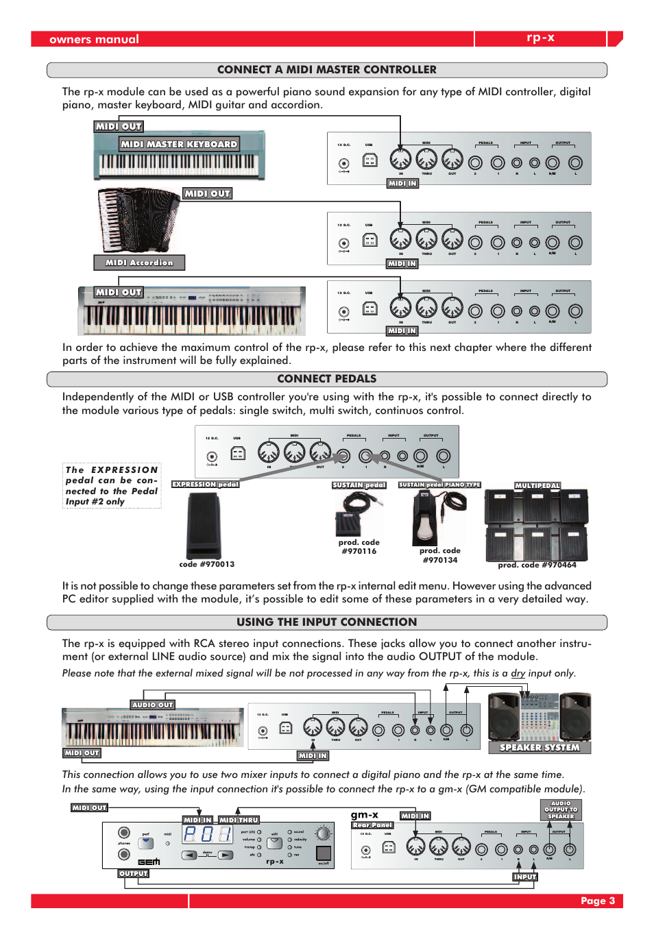 Rp-x, Owners manual, Page 3 | Midi out, Midi out midi master keyboard midi master keyboard, Speaker system, Midi accordion | Generalmusic RP-X User Manual | Page 7 / 24