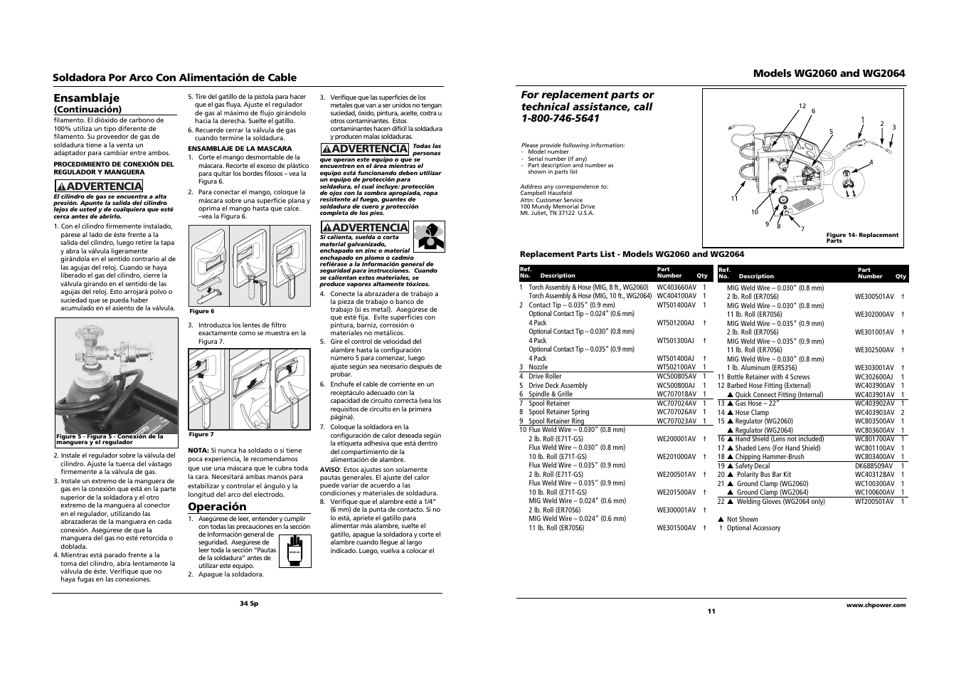 Operación, Ensamblaje | Campbell Hausfeld WG2064 User Manual | Page 11 / 22