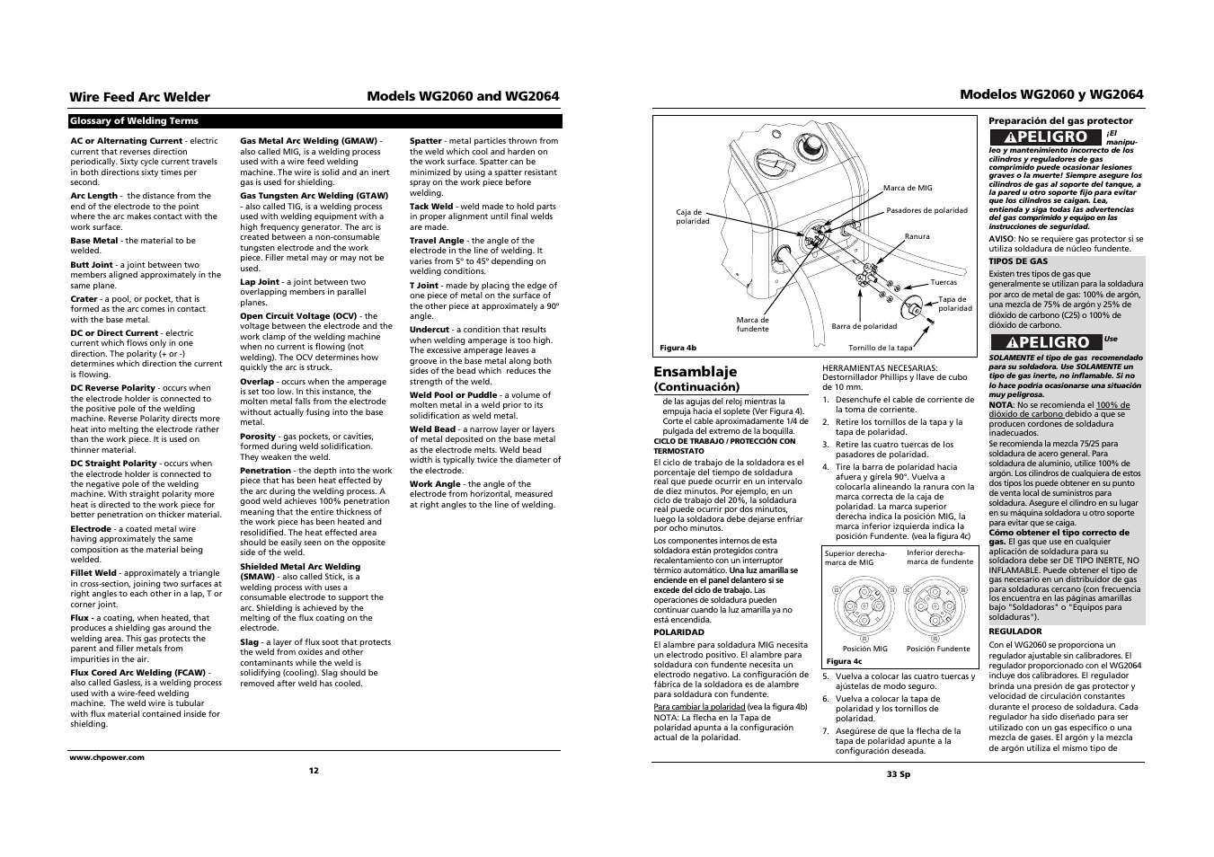 Peligro, Ensamblaje, Wire feed arc welder | Campbell Hausfeld WG2064 User Manual | Page 12 / 22