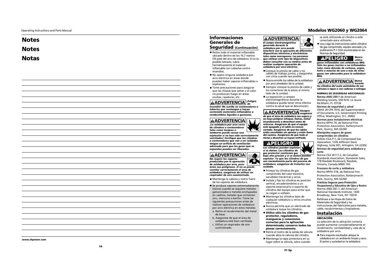 Peligro | Campbell Hausfeld WG2064 User Manual | Page 14 / 22
